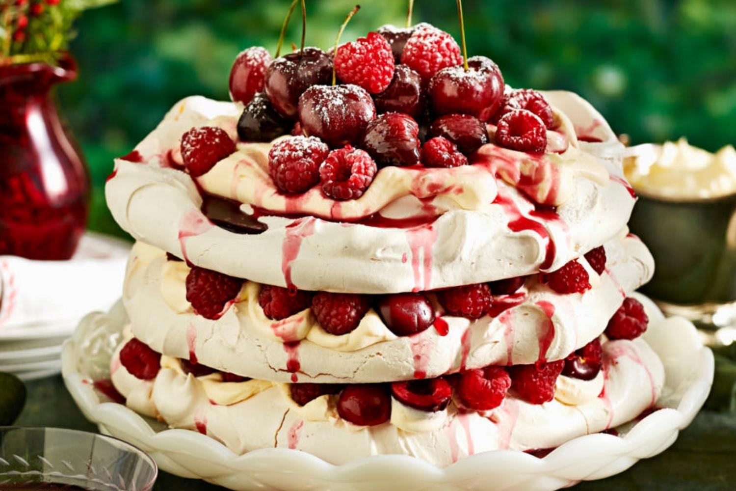 Christmas cherry berry pavlova stack recipe Recipe | Better Homes and ...