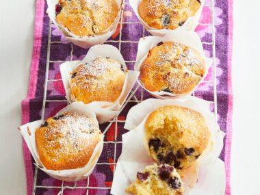 blueberry muffins on a tray