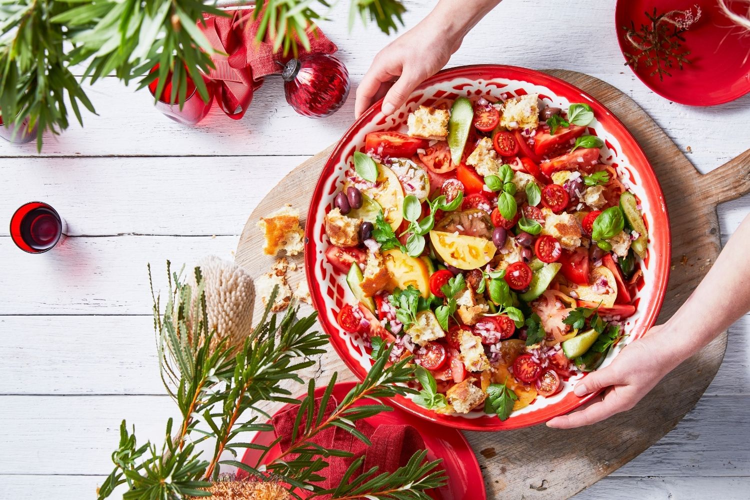 Panzanella salad with heirloom tomatoes